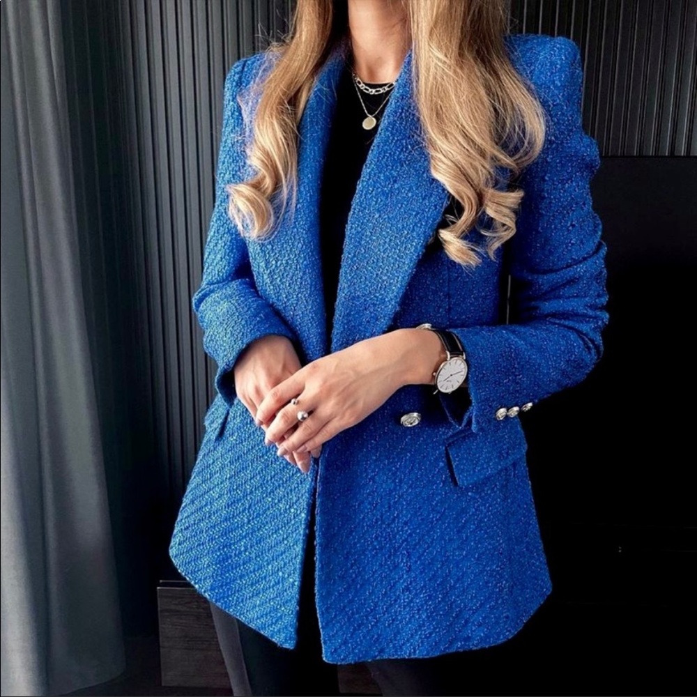 Women’s Tailored Blue Bouclé Blazer Jacket